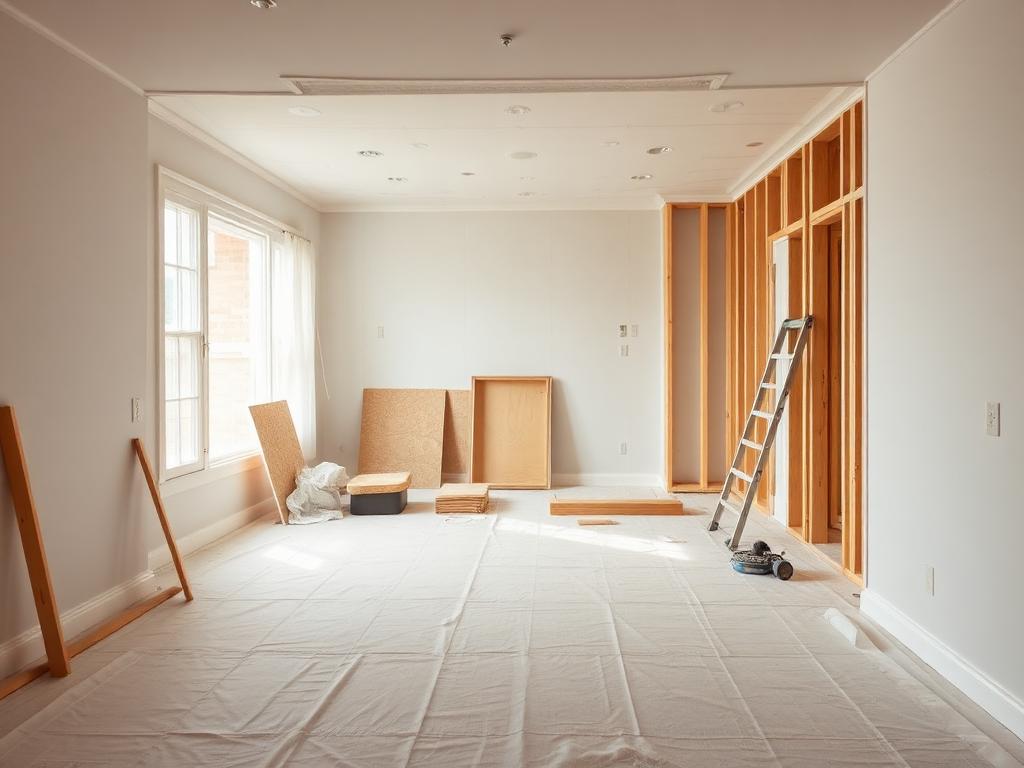 Occupied home mid whole-home renovation with floor protection and new framing